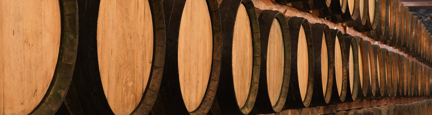 Photo of barrels of alcohol in storage